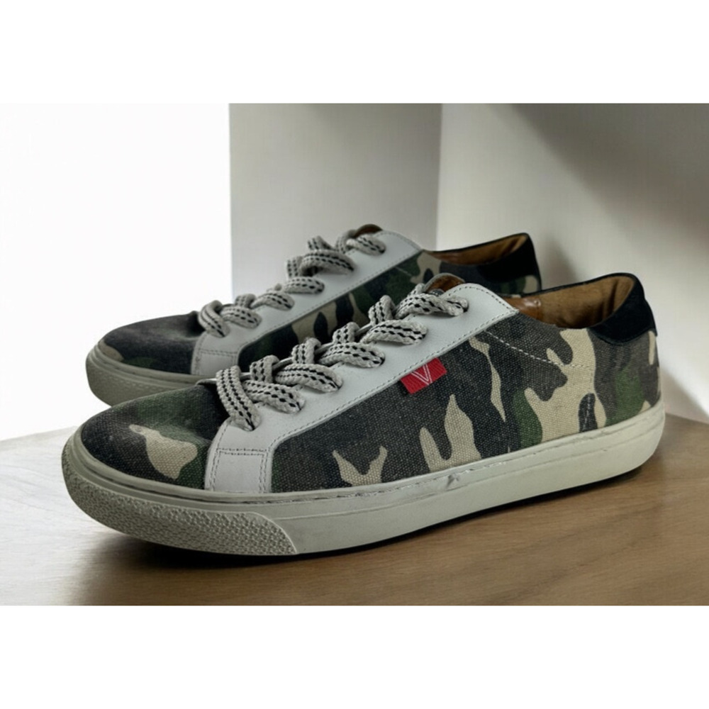 Veronica Beard Sami Camo Canvas Lace-up Sneakers Leather Lining Shoes 39 US 8.5